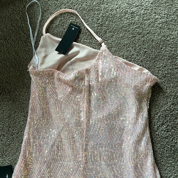 Lulus Something Shiny Light Pink Iridescent Sequin Asymmetrical Mini Dress - Picture 8 of 10